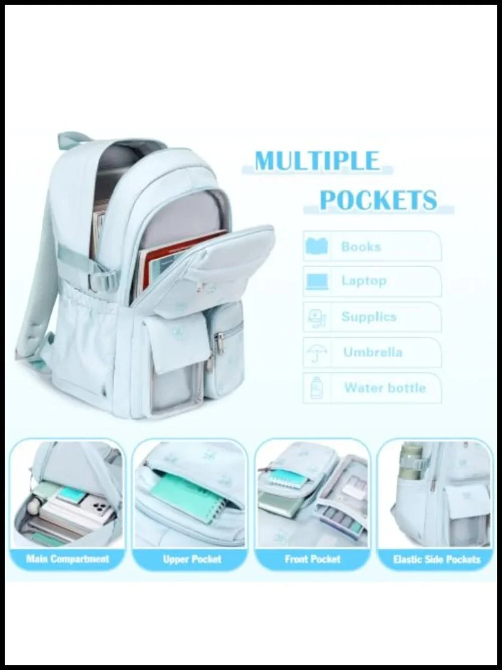 Girls School Backpack Set - Embroidered 3 Piece with Lunch Bag & Pencil Case